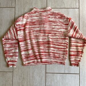 Nine West Orange and White Cotton Mock Neck Sweater